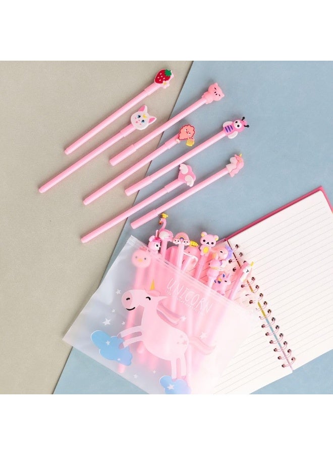 21-Piece Unicorn Patterns Pen With File Bag Set Pink/Clear - Image 2